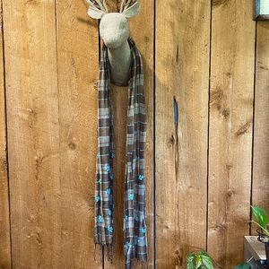 Gap Plaid Scarf with Embroidered Flower Detail